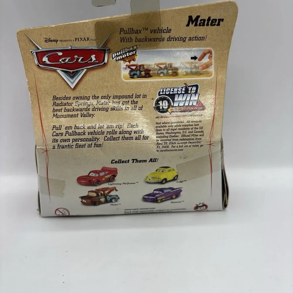Disney Pixar Cars Mater Pullbax Pull Back Motor Toy Truck 2005 - New Box Damaged